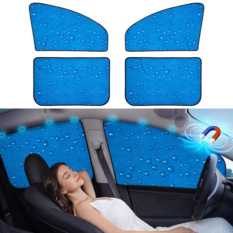 Aokway Side Window Sunshade Sun Shade for Car Window Double Thickness Auto Windshield Sunshades Curtain Universal Fit for Driver for Baby UV Protection (Blue, Front+Rear Side 4Pcs) - Image 1